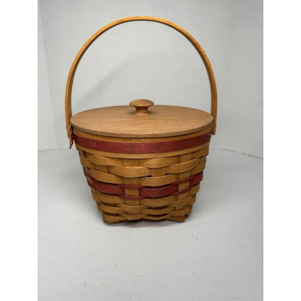 Longaberger Christmas Collection 1994 Jingle Bell Basket with Lid Red Accents